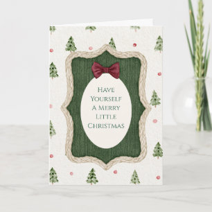 Groene bomen rode boog vrolijk klein Kerstfeest Kaart