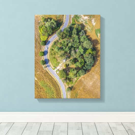 Groene bomen tussen twee wegen canvas afdruk (Insitu (Houten vloer))