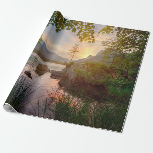 GROENE BOMMEN NAAR HET WATERLICHAAM TIJDENS DE DAG CADEAUPAPIER