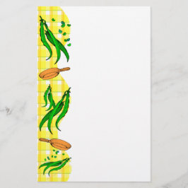 Groene bonen frituurpan retro keuken stationery briefpapier