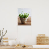 Groene bonen in pot op bamboe poster (Keuken)