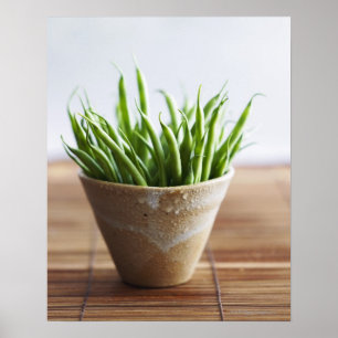 Groene bonen in pot op bamboe poster