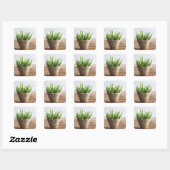 Groene bonen in pot op bamboe vierkante sticker (Vel)