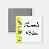 Groene bonen retro geel controleert aangepaste mag magneet (Voorkant / Achterkant)