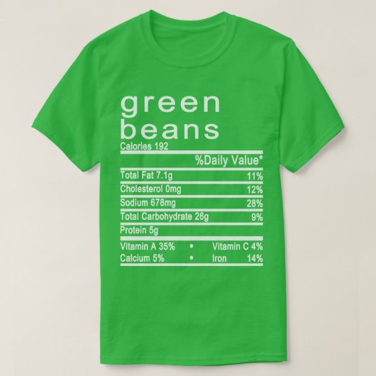 Groene bonen Voedingsfeiten label T-shirt (Design voorkant)