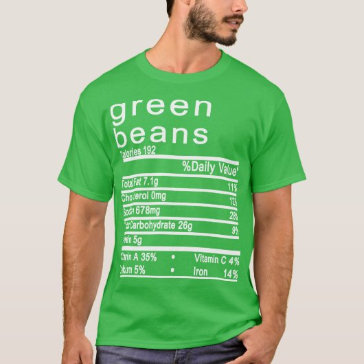 Groene bonen Voedingsfeiten label T-shirt (Voorkant)