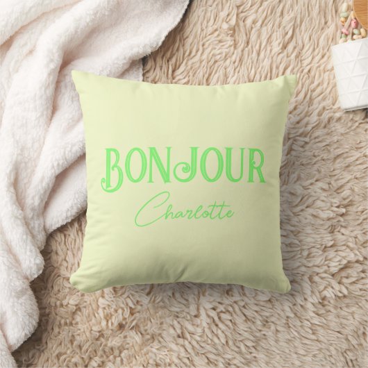 Groene Bonjour Bonne Nuit Geel Sierkussen (Deken)