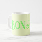 Groene Bonjour Pastel Gele Koffie Mok (Voorkant links)