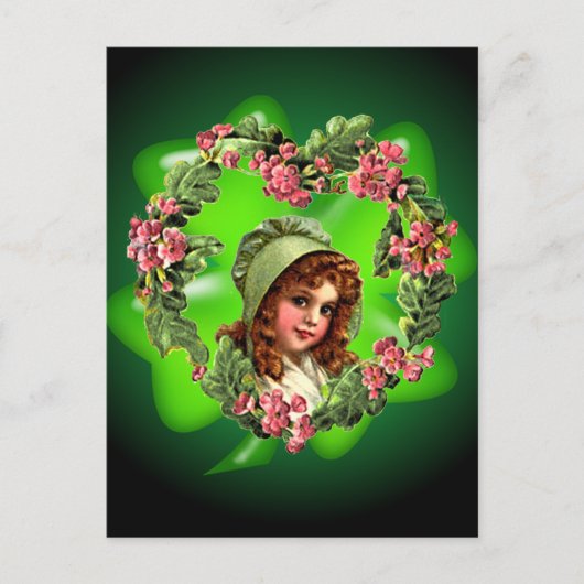 GROENE BONNET EN SHAMROCK VAN SHARON SHARPE BRIEFKAART (Voorkant)