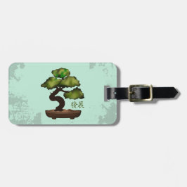 Groene Bonsai grunge achtergrond 'Groei' Bagagelabel