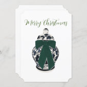 Groene Boog Chinoiserie Vaas Plat Kerstkaart (Voorkant / Achterkant)