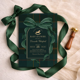 Groene Boog Equestrian Tartan Polo Baby Shower Kaart
