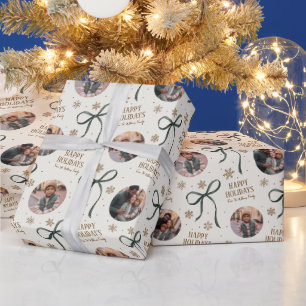 Groene Boog Familie Foto Kerstmis Cadeaupapier