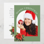 GROENE BOOG FOTO POINTSETTIA KERST FEESTDAGENKAART (Voorkant / Achterkant)