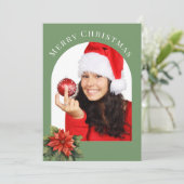 GROENE BOOG FOTO POINTSETTIA KERST FEESTDAGENKAART (Staand voorkant)