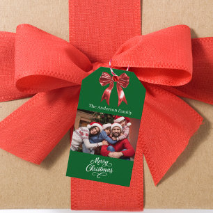 Groene boog foto script Kerstmis Cadeaulabel