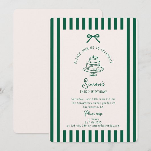 Groene boog, gestreepte groene verjaardag Uitnodig Kaart (Voorkant / Achterkant)