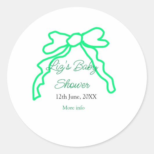Groene boog krabbel baby shower naam toevoegen dat ronde sticker (Voorkant)