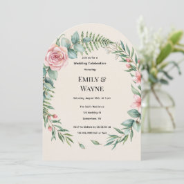 Groene Boog Met Roze Bloemen Romantische Trouwdag Kaart