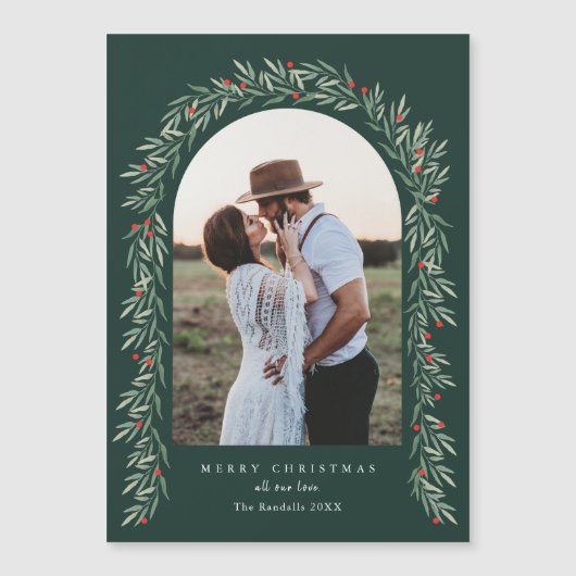 Groene Boog Moderne Foto Kerst Vakantiekaart (Voorkant)