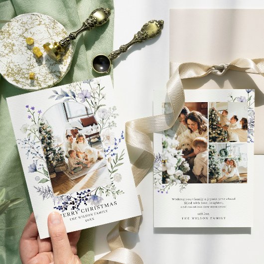 Groene boog Moderne foto Kerstmis Feestdagenkaart