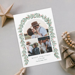 Groene Boog Moderne Schrift 3 Foto Kerstmis Feestdagenkaart