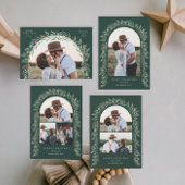 Groene Boog Moderne Script 3 Foto Kerstmis Feestdagenkaart