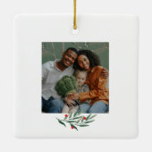 Groene Boog Moderne Script Foto Kerstmis Keramisch Ornament (Achterkant)