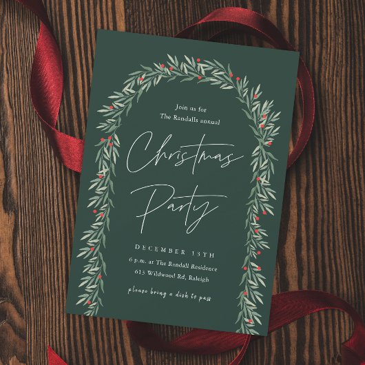 Groene Boog Moderne Script Kerstfeest Kaart