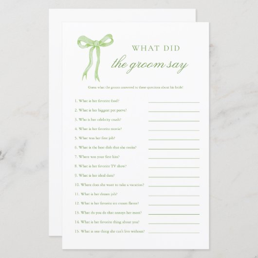 Groene Boog Wat zei de Bruidegom Bruiloft Spel (Voorkant / Achterkant)
