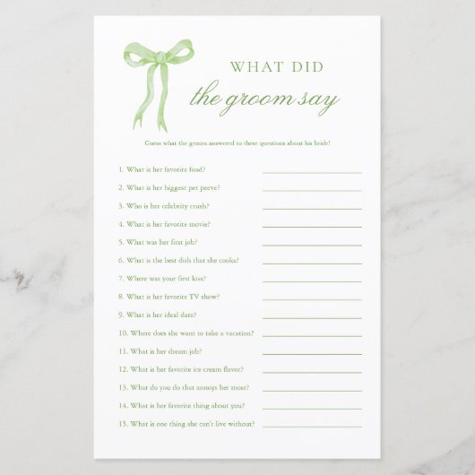 Groene Boog Wat zei de Bruidegom Bruiloft Spel (Voorkant)