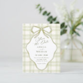 Groene boog zachte pastel bruiloft save the date (Staand voorkant)