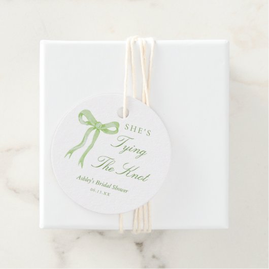Groene boog Ze bindt de knoop Vrijgezellenfeest Bedankjes Labels (In situ)