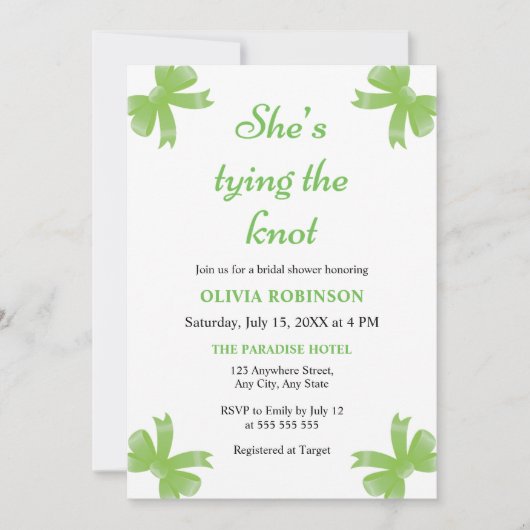 Groene boog Ze bindt de knoop Vrijgezellenfeest Kaart (Voorkant)