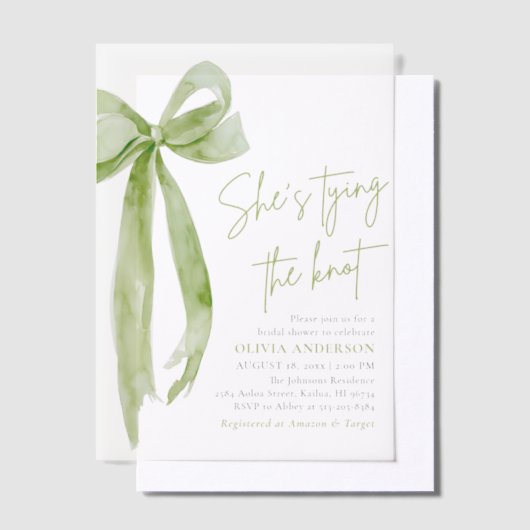 Groene boog Ze bindt de knoop Vrijgezellenfeest Vellum Uitnodigingen (Offset)