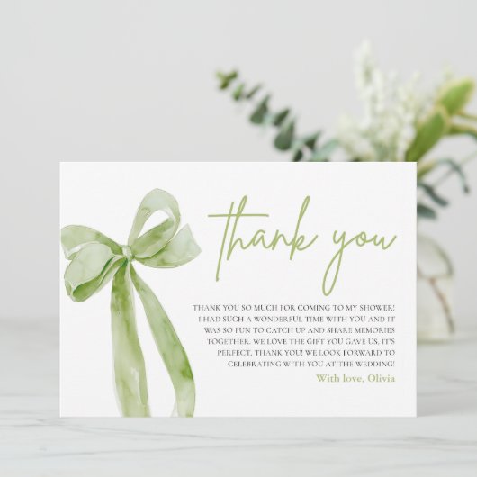 Groene boog Ze is de knoop vastmaken Dank je kaart (Staand voorkant)