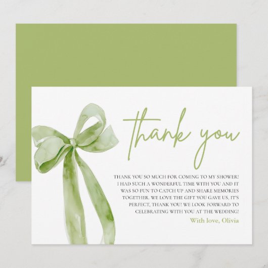 Groene boog Ze is de knoop vastmaken Dank je kaart (Voorkant / Achterkant)