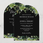 Groene Boog Zwart en Wit QR Code Trouwdag Kaart (Voorkant / Achterkant)