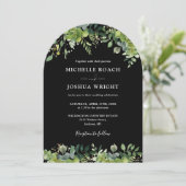 Groene Boog Zwart Wit Monogram Bruiloft Kaart (Staand voorkant)