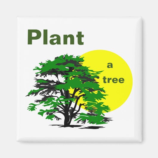 Groene Boom en Gele Zon, Plant een Boom Magneet (Voorkant)