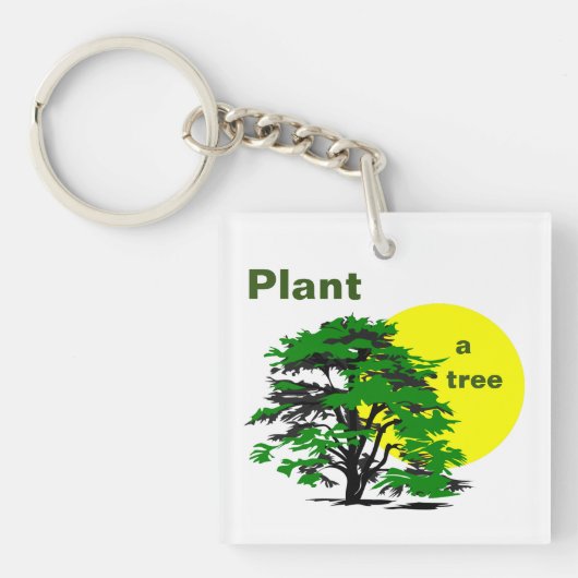 Groene Boom en Gele Zon, Plant een Boom Sleutelhanger (Voorkant)