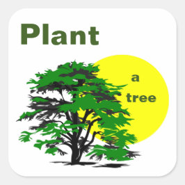 Groene Boom en Gele Zon, Plant een Boom Vierkante Sticker