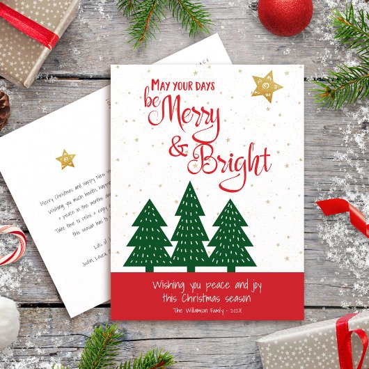 Groene Boom Gouden Ster Dagen Be Merry Bright Scri Feestdagenkaart