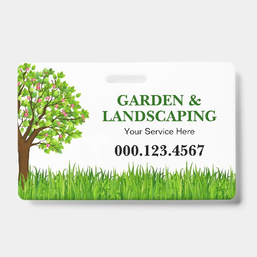 Groene Boom Gras Landschapsdienst Bedrijf Badge (Voorzijde)