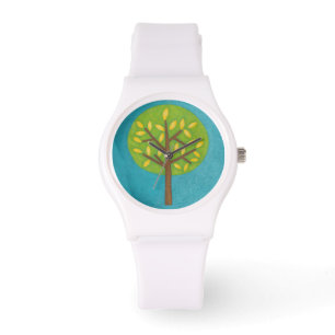 Groene boom met gele bladeren van Chariklia Zarris Horloge
