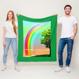 Groene boom onder een regenboog fleece deken