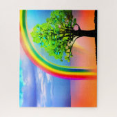 Groene boom onder een regenboog legpuzzel (Verticaal)