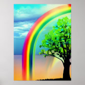 Groene boom onder een regenboog poster (Voorkant)