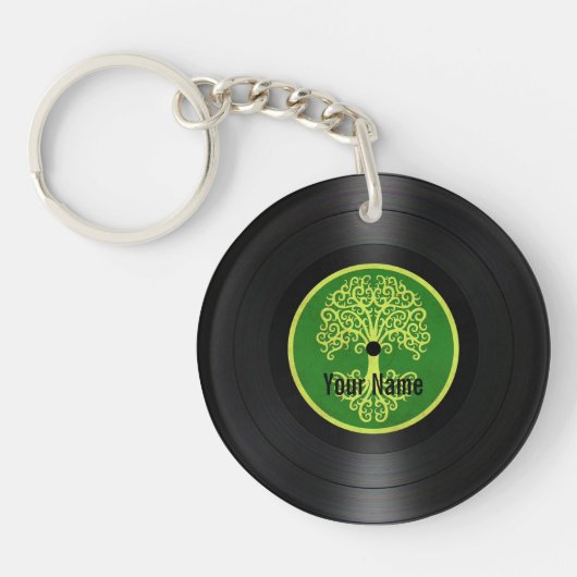 Groene boom van het Leven Gepersonaliseerde Vinylr Sleutelhanger (Voorkant)