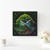 Groene boom vierkante klok (Huis)